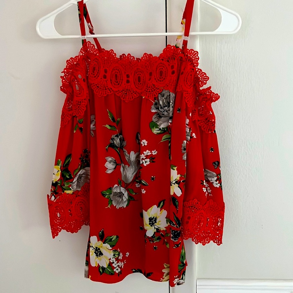 Off shoulder floral top.
